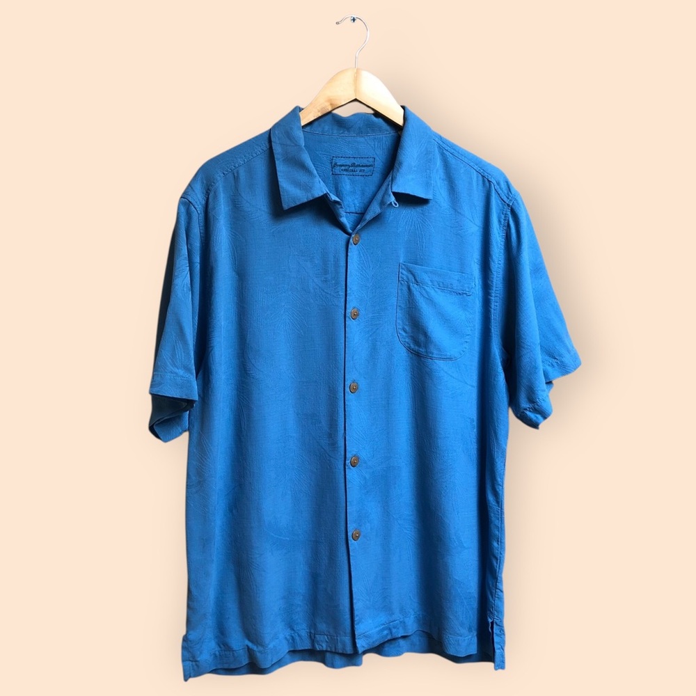 Tommy Bahama Original Fit MENS Silk Button Down Shirt Short Sleeve Summer Large